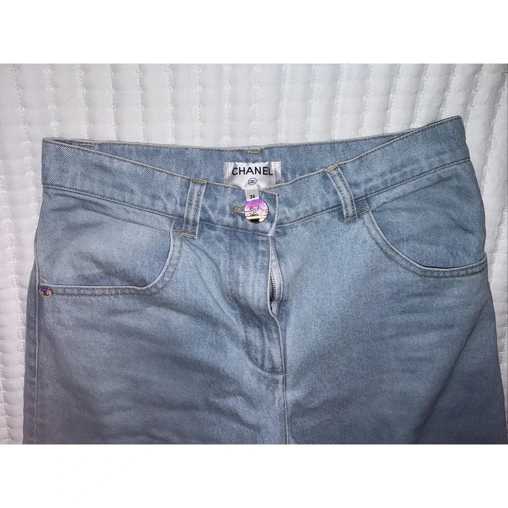 Chanel Large Jeans Denim‎ Pants Blue Size 36